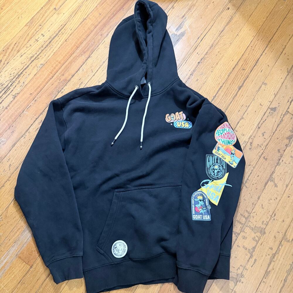GOAT USA Black Graphic Hoodie Adult Small Logo Sleeve Streetwear